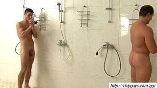 Four sexy dudes washing in bath porn video